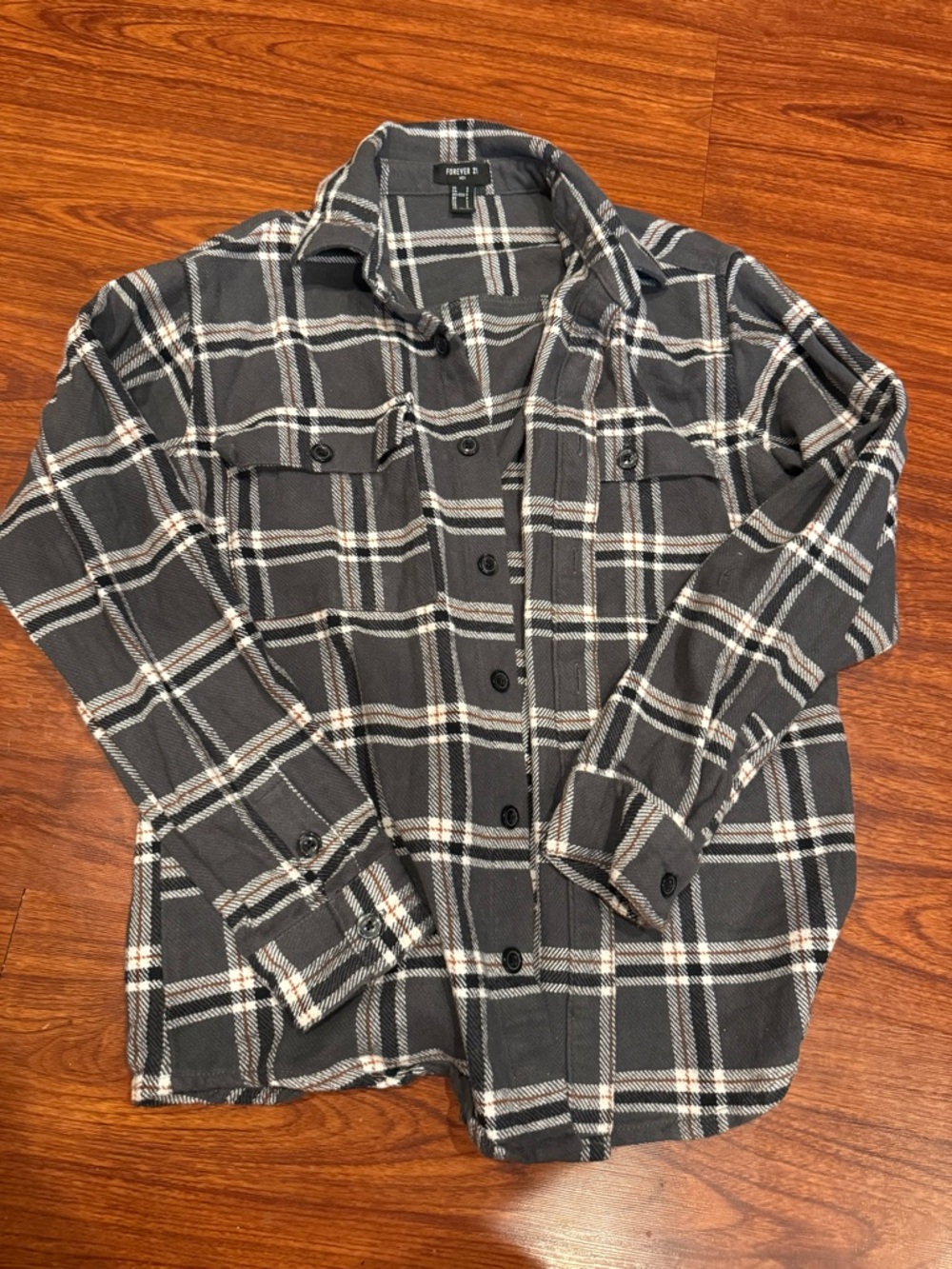 Grey & White Plaid Button-Up Shirt